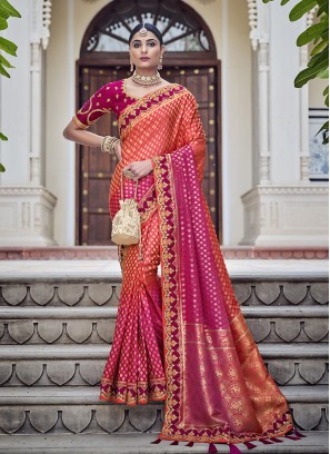 Orange Color Banarasi Silk Wevon Saree
