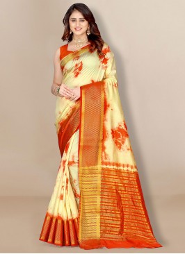 Orange Color Contemporary Style Saree