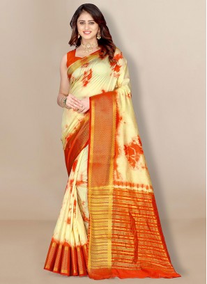 Orange Color Contemporary Style Saree