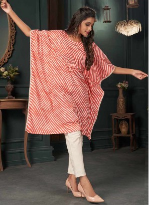 Orange Color Cotton Casual Wear Kaftan