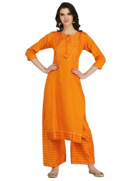 Orange Color Cotton Kurti Pant