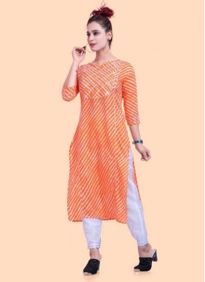 Orange Color Cotton Kurti Set