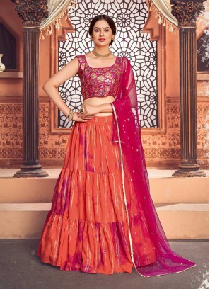 Orange Color Embroidered Lehenga