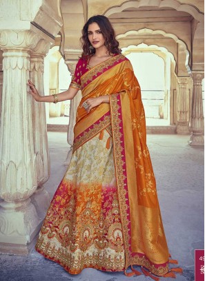 Orange Color Festive Wear Silk Lehenga