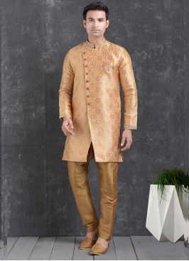 Orange Color Function Wear Indo Western Kurta Pajama