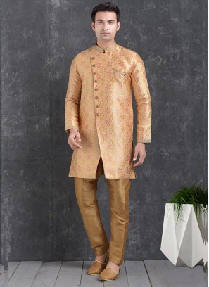 Orange Color Function Wear Indo Western Kurta Pajama