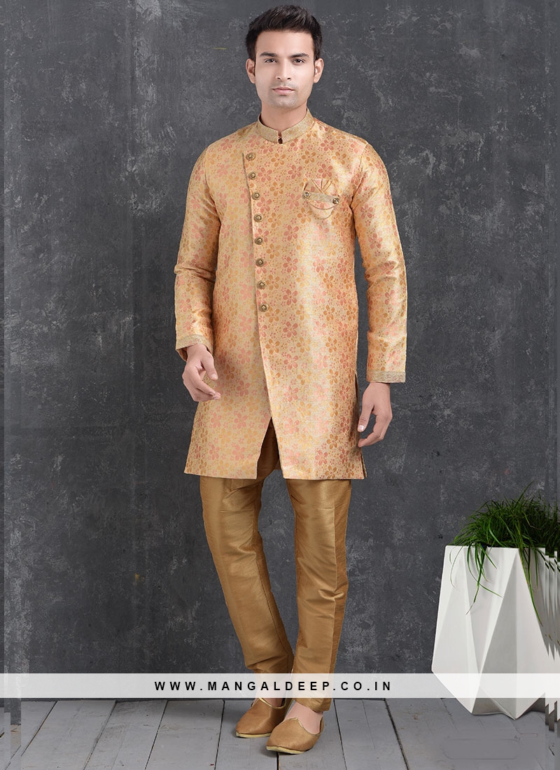 Orange Color Function Wear Indo Western Kurta Pajama