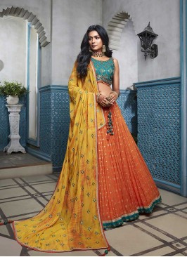 Orange Color Georgette Lehenga For Girl