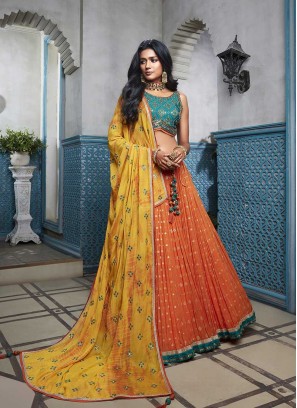 Orange Color Georgette Lehenga For Girl