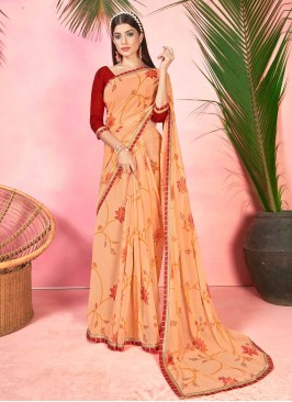 Orange Color Georgette Printed Saree