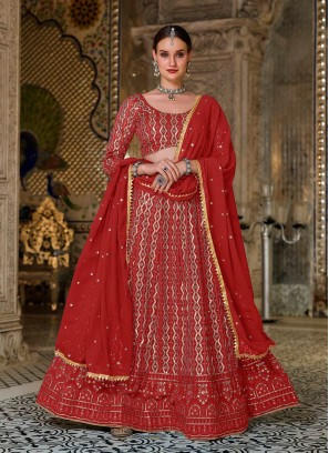 Orange Color Georgette Sequins Work Lehenga