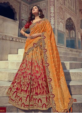 Orange Color Khatli Work Silk Lehenga