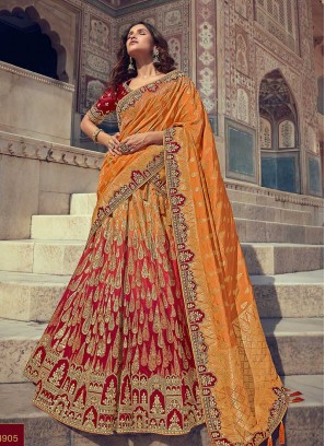 Orange Color Khatli Work Silk Lehenga