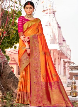 Orange Color Latest Design Saree