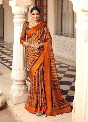 Orange Color Patola Saree In Print