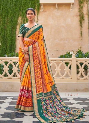 Orange Color Patola Silk Saree For Women