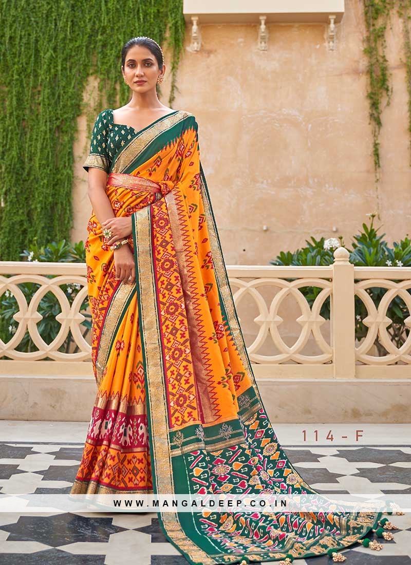 Orange Color Patola Silk Saree For Women