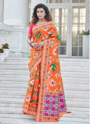 Orange Color Patola Silk Traditional Saree