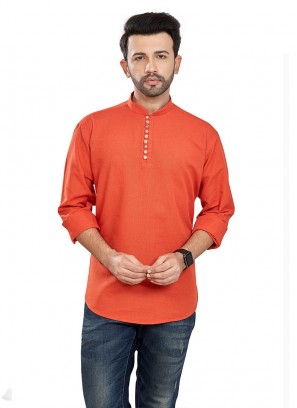 Orange Color Pure Cotton Short Kurta