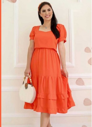 Orange Color Rayon Cotton Kurti