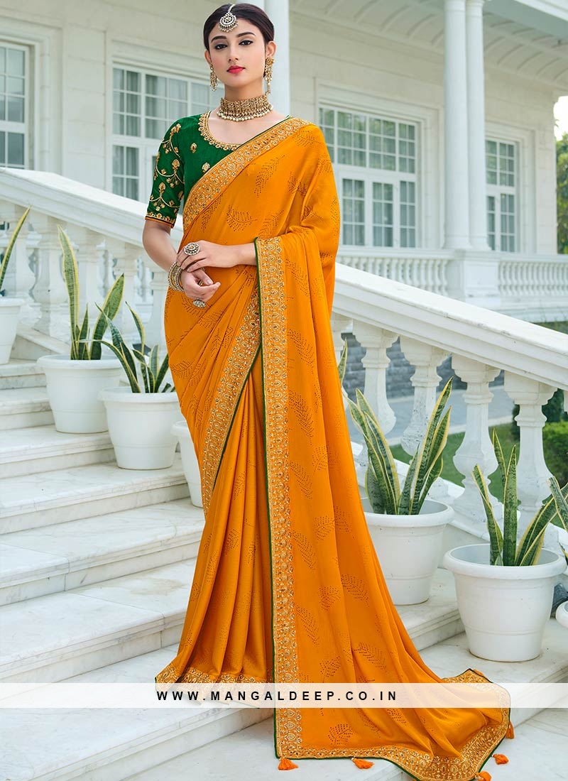 Orange Color Satin Chiffon New Design Saree