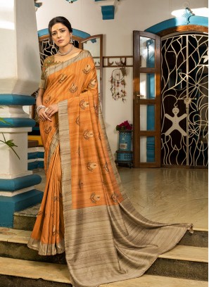 Orange Color Silk Fanciful Saree