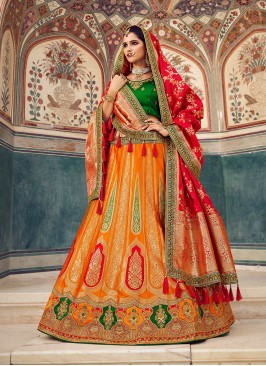 Orange Color Silk Lehenga Choli