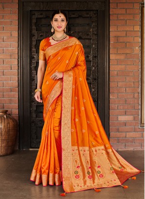 Orange Color Silk New Saree