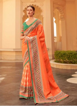 Orange Color Silk Party Wear Saree