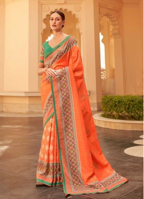 Orange Color Silk Party Wear Saree