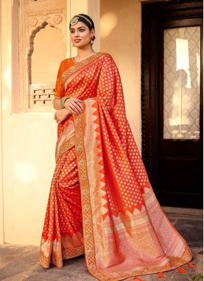 Orange Color Silk Saree For Woman