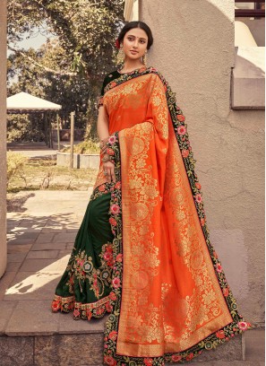 Orange Color Silk Saree With Blouse