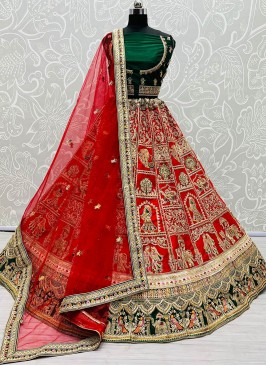 Orange Color Silk Sequins Work Bridal Lehenga