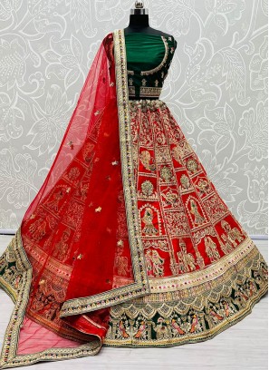 Orange Color Silk Sequins Work Bridal Lehenga