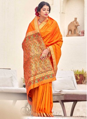 Orange Color Silk Tradiotional Wear Saree