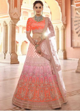 Orange Color Velvet Thread Work Lehenga