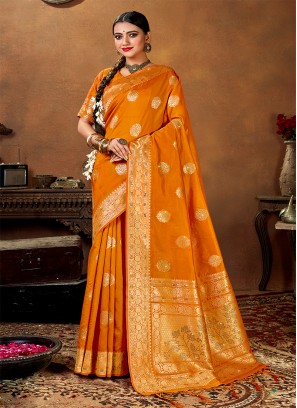 Orange Color Weaving Silk Saree