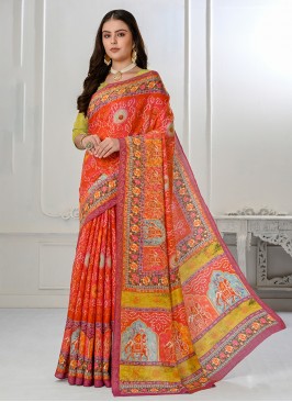 Orange Digital Print Saree