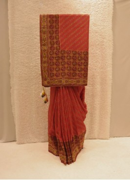 Orange Dola Silk Classic Saree With Thread Work For Ceremonial