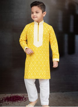 Yellow Elegance Boys' Kurta and Trouser Set.