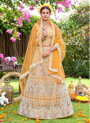 Orange Embroidered A Line Lehenga Choli