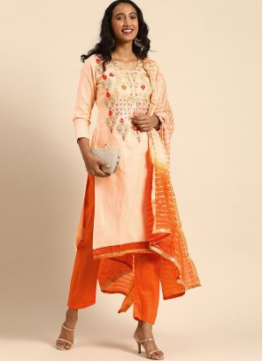 Orange Embroidered Cotton Trendy Salwar Suit