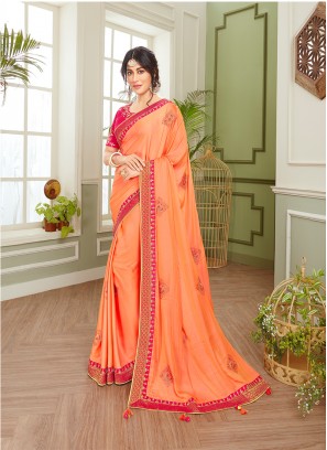 Orange Embroidered Latest Saree