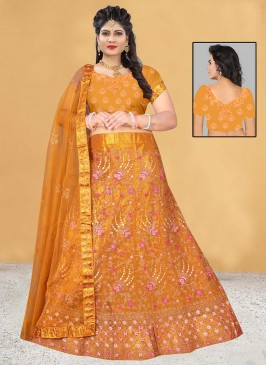 Orange Embroidered Mehndi Designer Lehenga Choli