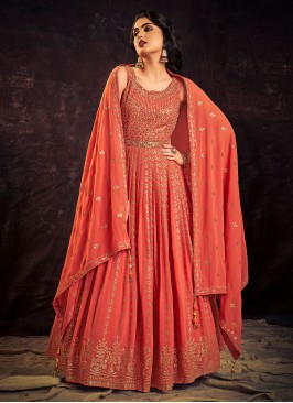 Orange Engagement Georgette Trendy Gown