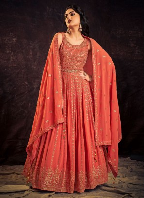 Orange Engagement Georgette Trendy Gown