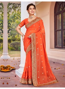 Orange Festival Georgette Contemporary Saree