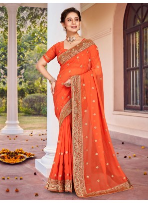 Orange Festival Georgette Contemporary Saree