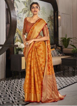 Orange Handloom silk Festival Classic Saree