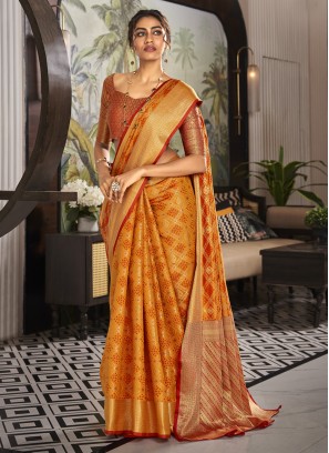 Orange Handloom silk Festival Classic Saree